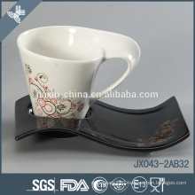 Fine bone china100cc tea cup set with gold flower decal, big cup set, color mug set